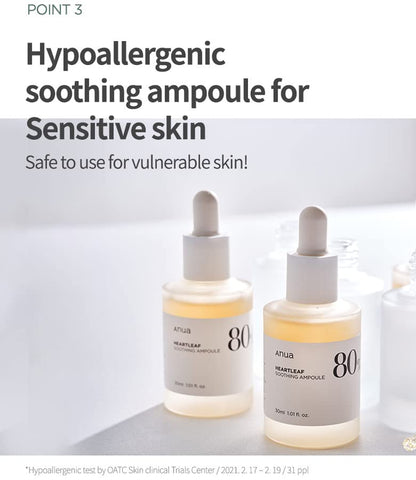 Heartleaf 80 Soothing Ampoule 30Ml / 1.01 Fl.Oz. I Non-Greasy, Highly Concentrated Skin Calm Serum Hydrating Panthenol B5 Calming Treatment Essence for Combination, Sensitive, Normal Skin, Korea