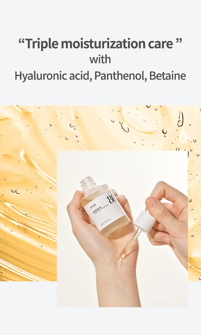 Heartleaf 80 Soothing Ampoule 30Ml / 1.01 Fl.Oz. I Non-Greasy, Highly Concentrated Skin Calm Serum Hydrating Panthenol B5 Calming Treatment Essence for Combination, Sensitive, Normal Skin, Korea