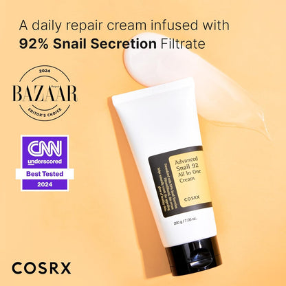Snail Mucin 92% Moisturizer, Daily Repair Face Gel Cream Tube Type for Dry, Sensitive Skin, Not Tested on Animals, No Parabens, No Sulfates, No Phthalates, Korean Skin Care (3.52 Fl Oz / 100G)
